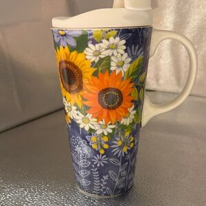 Floral Ceramc Travel Mug with Lid.